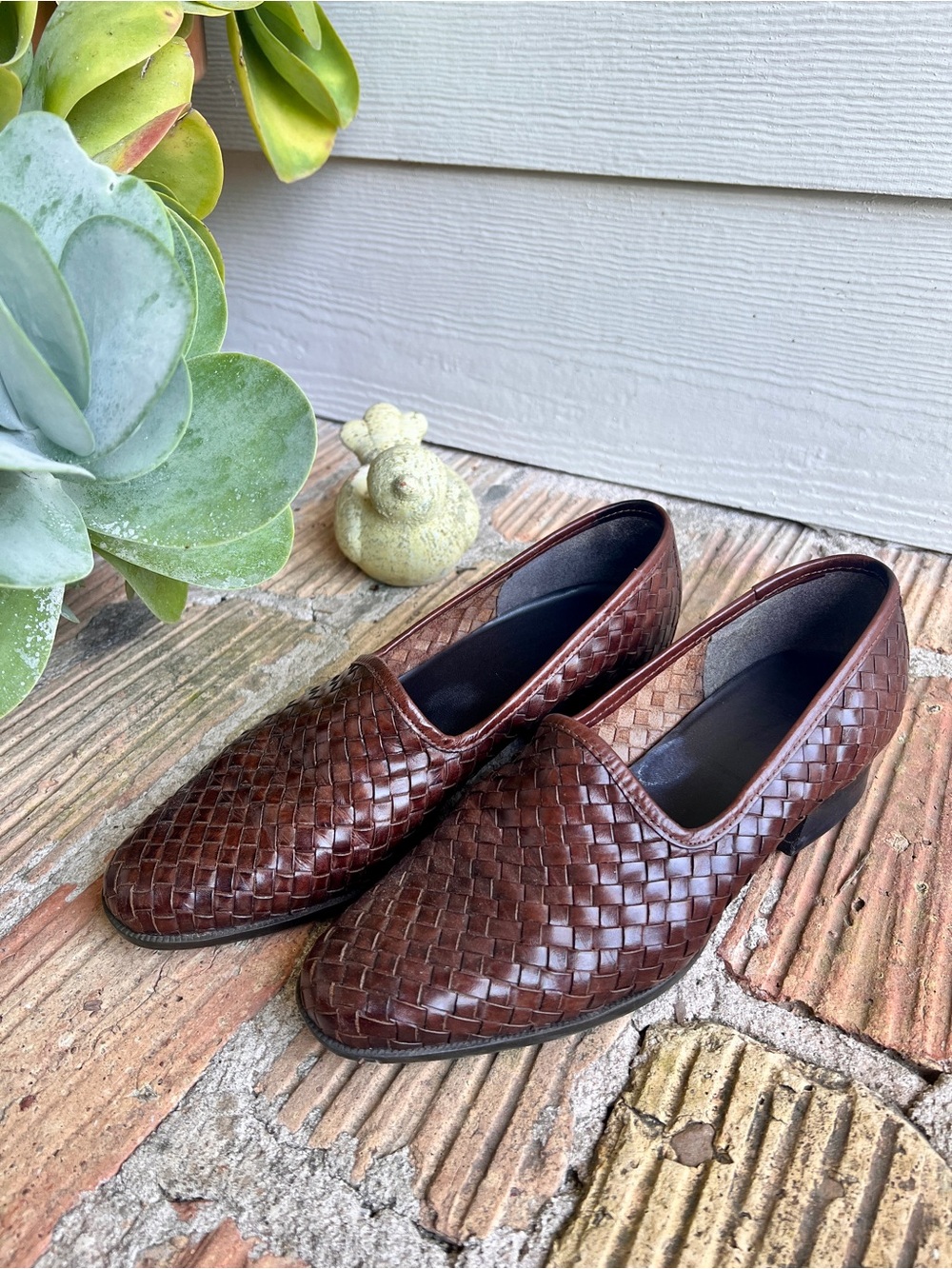 Nicole Woven Leather Loafers in Dark Brown